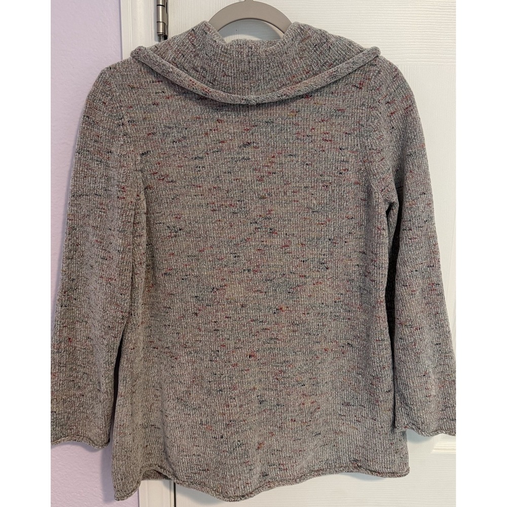 Habitat‎ Small Cowl Neck Sweater Gray Speckled Chenille Buttons Ribbed Detail